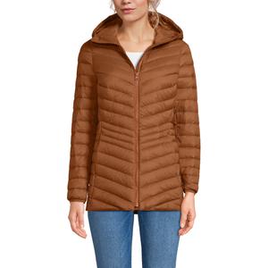 Lands' End Wanderweight Packable Down Long Jacket X-Small Rich Ginger Brown (Brown, XS)