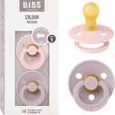 Bibs Pacifiers Color Collection, Set of 2 BPA-Free Latex Pacifiers Made in Europe, Round Nipple Baby Pacifier.