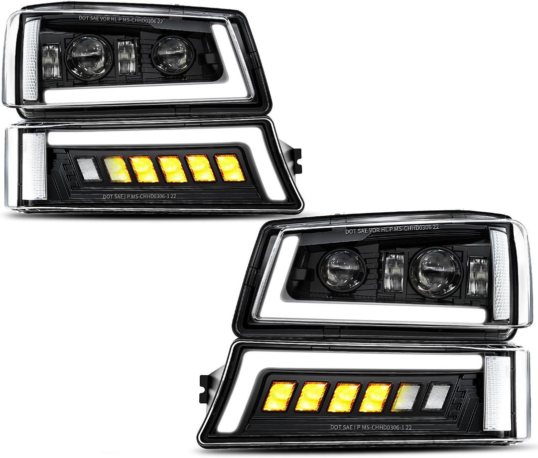 Z-OFFROAD LED Headlights Assembly DOT Approved with DRL Turn Signal Hi/Low Sealed Beam Compatible with 03-06 Chevy Silverado Avalanche (Sequential Turn Signal + Clear Side Marker)