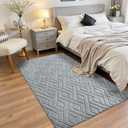 3x5 Grey Washable Area Rug for Bedroom, Modern Geometric Shag Non-Slip Living Room Rugs, Fluffy Plush Soft Memory Foam Carpet for Kids Boys Room Nursery Room Dorm Bedside Decor