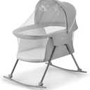 Kinderkraft LOVI Travel Bassinet for Baby, Portable Folding Baby Bed with Built-in Mosquito net, Adjustable Hood and an Additional Cradle Function, Gray, Crib