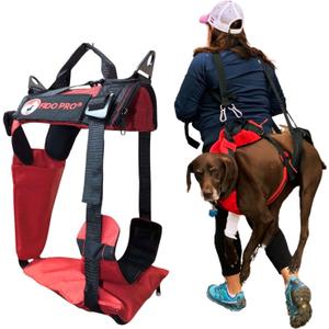 Fido Pro Panza Harness V2 with Deployable Emergency Dog Rescue Sling - Medium to X-Large Harness with Pockets, Climbing Buckles, and Lifting Handle - Dog Hiking Gear - Fits 30-150 lbs (Red)