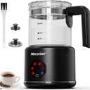 Large Electric Milk Frother and Steamer, 16.9oz/500ml Milk Steamer and Frother for Latte or Hot Chocolate, Dishwasher Safe, BPA Free, 6 Functions, Enjoy Perfect Milk Froth in 2 Min (Black-Glass)