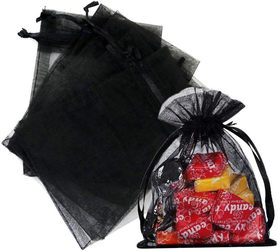 Outdoorfly 100PCS Drawstring Organza Bags 4x6" Black Sheer Jewelry Pouches Mesh Bags Baby Shower Party Wedding Favor Gift Bags Chocolate Candy Sample Bags (Black)