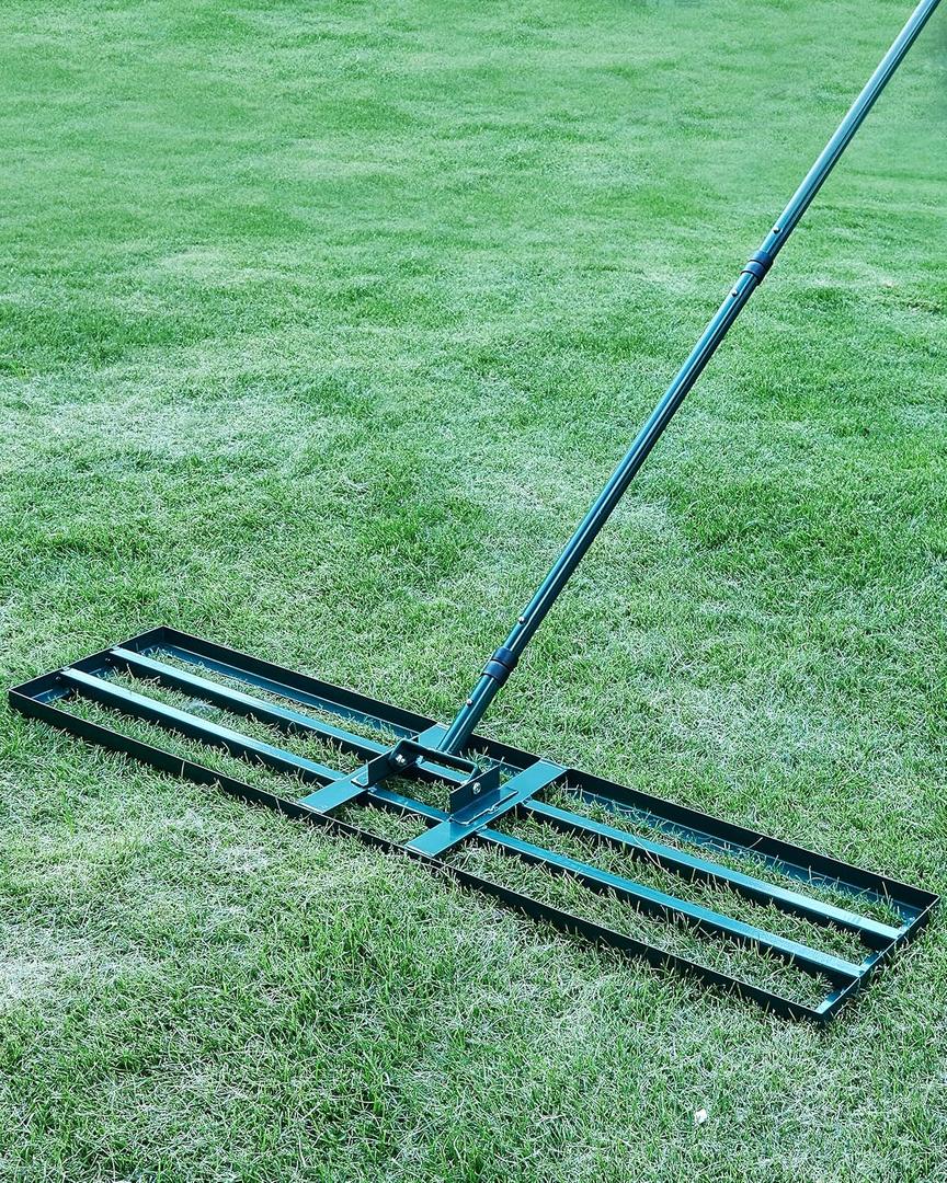 Lawn Leveling Rake,Stainless Steel Lawn Leveler with 45x10 Ground Plate, 78 Adjustable Long Handle, Heavy Duty Large Level Yard Tool for Grass, Golf Field, Level Soil or Dirt Ground Surfaces-Green
