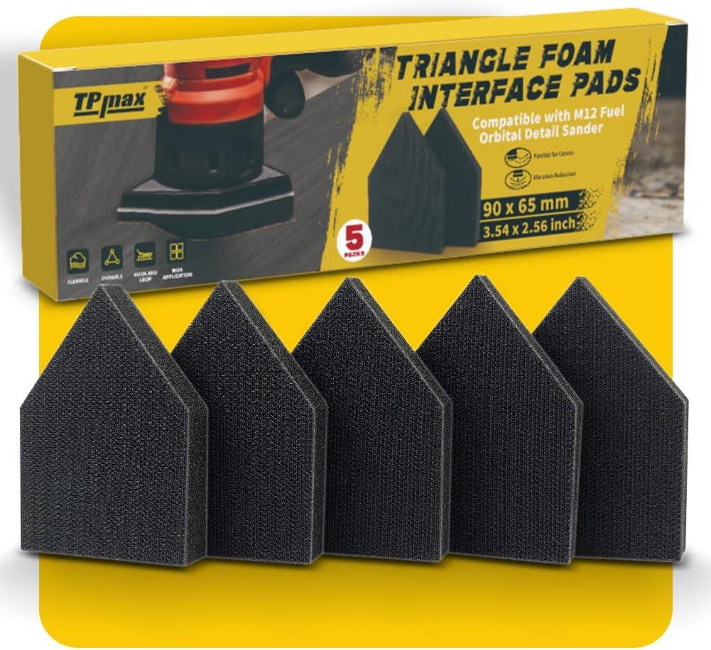 TPmax 5-Pack 9065 mm Foam Interface Pads Hook & Loop Buffer Pads Compatible with Milwaukee M12 Detail Sander Vibration Reduction for Wood, Auto, Boat, Furniture