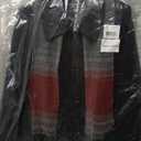 London Fog Black Wool Blend Pea Coat with Red and Gray Scarf Size Large