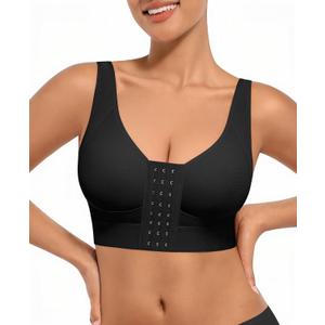 FeelinGirl Minimizer Bras Post Surgery Compression Front Closure Bra Wirefree Mastectomy with Adjustable Straps (Large, Black)