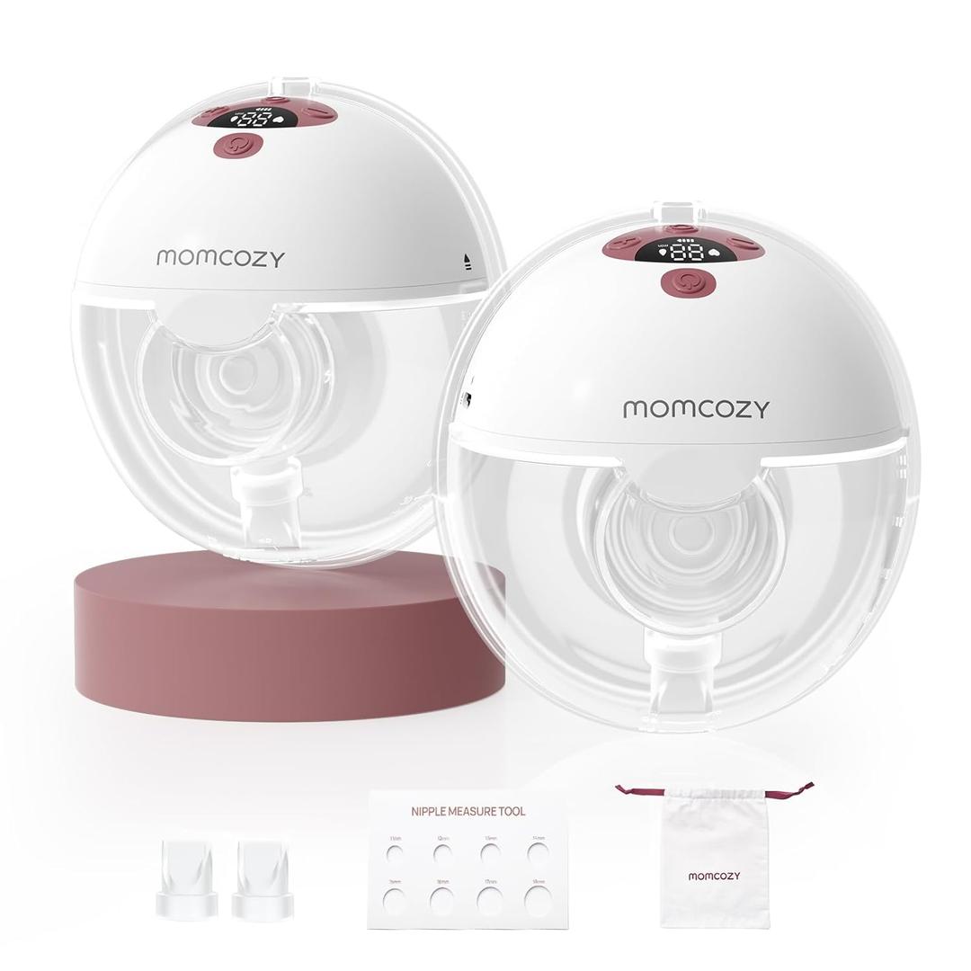 Momcozy M5 Lite Hands-Free Wearable Breast Pump, DoubleFit Flange for Baby-Like Comfort, 3 Modes & 9 Suction Levels, No Flange Insert or Hard Carry Case, 24mm, 2-Pack, Cozy Red (Lite-Limited Version)