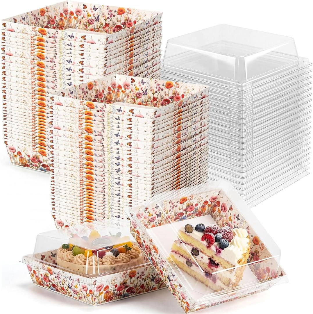 Potchen 50 Pack Charcuterie Boxes with Clear Lids, Disposable Bakery Treat Boxes for Cookies, Candy, Donuts and Cakes, for Partiies Weddings Picnics and Holiday Gift Giving(Wildflowers)
