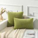 Kevin Textile Pack of 2, Corduroy Soft Solid Spring Decorative Square Throw Pillow Covers Cushion Cases Pillow Cases for Couch Sofa Bedroom Car 22 x 22 Inch 55 x 55 cm, Green