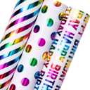 WRAPAHOLIC Birthday Wrapping Paper Roll - Mini Roll - 3 Rolls - 17 inch x 120 inch Per roll - Colorful Foil Birthday Design for Party, Holiday, Baby Shower