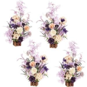Ling's Moment 17.5" Tall Standing Artificial Flowers Arrangements 4 pcs Wedding Aisle Runner Chair Decorations French Lavender Plum Centerpieces Ceremony Reception Rose Floral Party Outdoor