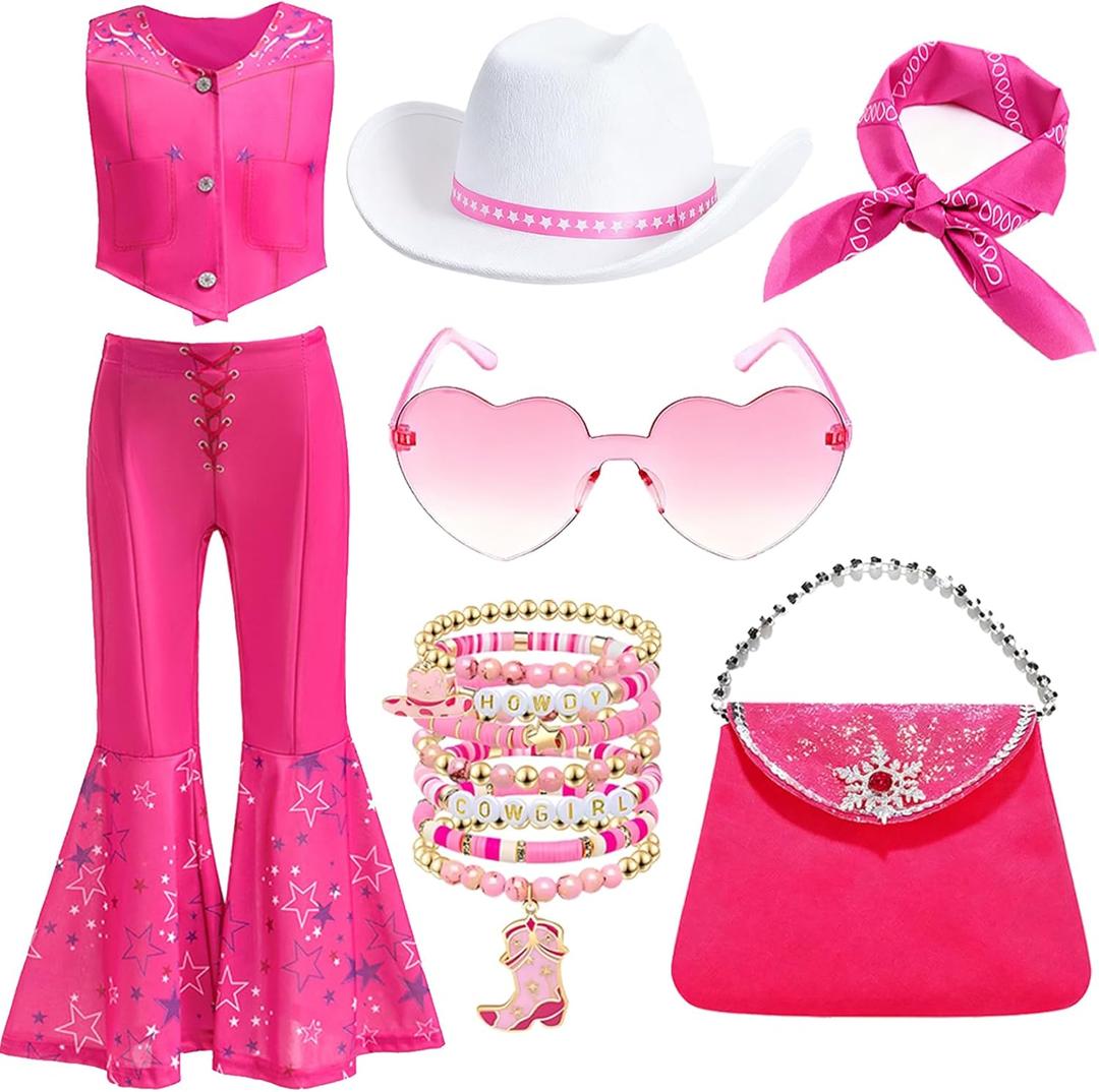 Cowgirl Costume Girls Kids Disco Cowgirl Outfits Movie Heroine Dress Up for Halloween Birthday Cosplay Party (5-6 Years)