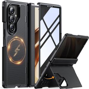JUESHITUO for Samsung Galaxy Z Fold 7 Case with Privacy Screen Protector, Hidden Kickstand & MagSafe, Military Shockproof Cover for Galaxy Z Fold 7, Hinge Protection, Black