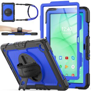 SEYMAC stock Case for Samsung Galaxy Tab A11+ Plus/A9+ Plus 11'', Full-Body Drop Protection Case with Screen Protector Pencil Holder [360 Rotating Hand Strap] &Stand, Blue+Black
