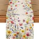 Artoid Mode Daisy Lavender Floral Leaves Spring Table Runner, Summer Kitchen Dining Table Decoration for Home Party Decor 13x72 Inch
