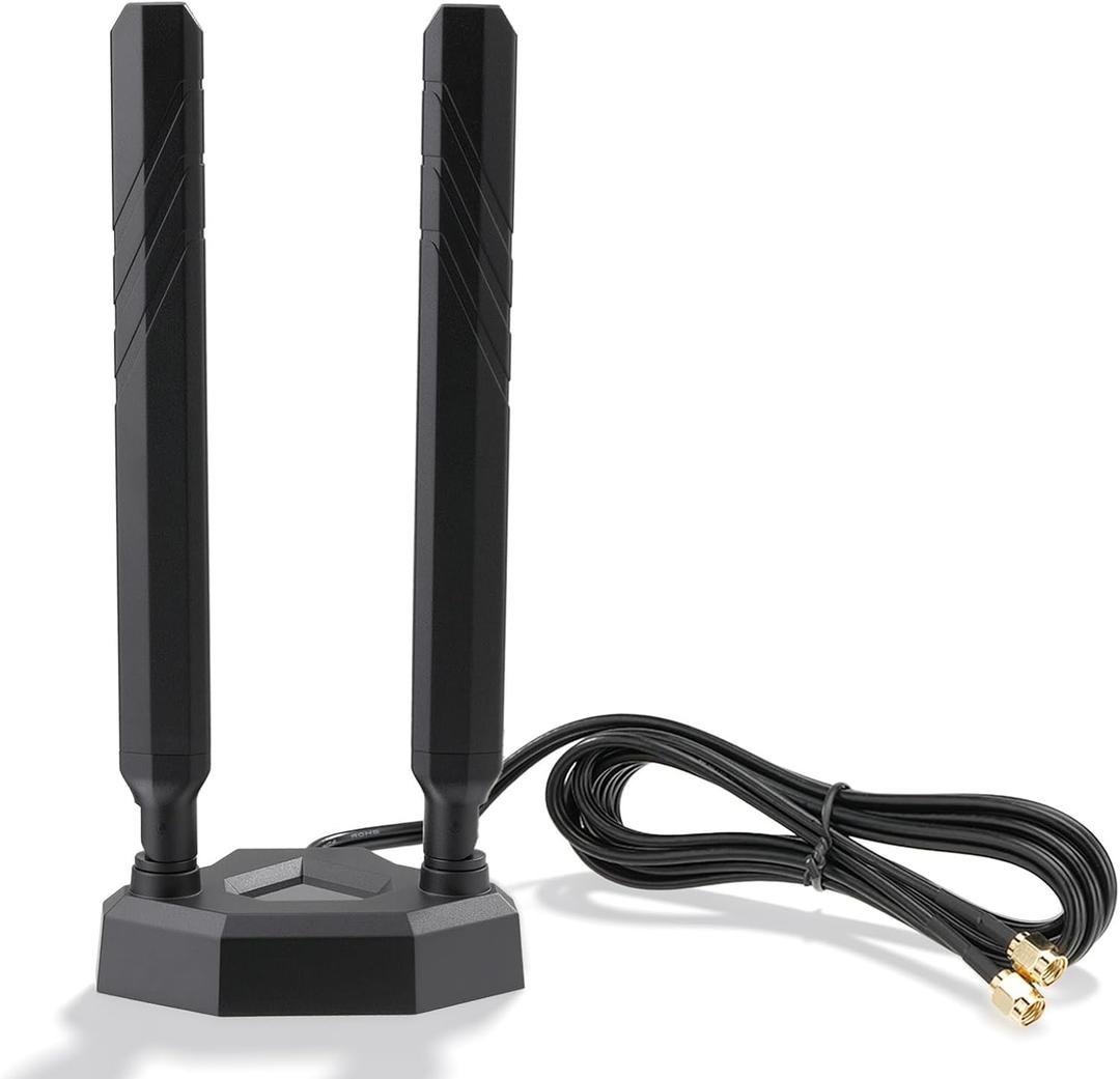 Eightwood WiFi 7 WiFi 6E Antenna Tri-Band 2.4GHz 5GHz 6GHz RP-SMA Antenna with Magnetic Base for Gaming PC Desktop Computer Motherboard PCIe Card, Wireless Router Modem