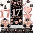 17th Birthday Decorations for Girls, Happy 17th Birthday Decorations Girl, 17 Birthday Decorations for Girls Rose Gold and Black, 17th Birthday Banner Door Backdrop Balloons Tablecover Number 17 Decor