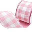 BAORJCT 2.5 Inch Wired Edge Burlap Ribbon, Pink Gingham Plaid Checked Ribbons, Easter Ribbons Summer Spring Wired Ribbon,for Gift Wrapping, Wreath, Crafts Home Decoration, Easter Decor (10yds)