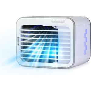 BLACK+DECKER Desktop Air Cooler, Personal Portable Fan with 3-Speeds, Evaporative Air Cooler with 0.5L Water Tank, Air Cooler Fan for Desk, Home, Office, Bedroom, and more, BDMC10, White/Gray