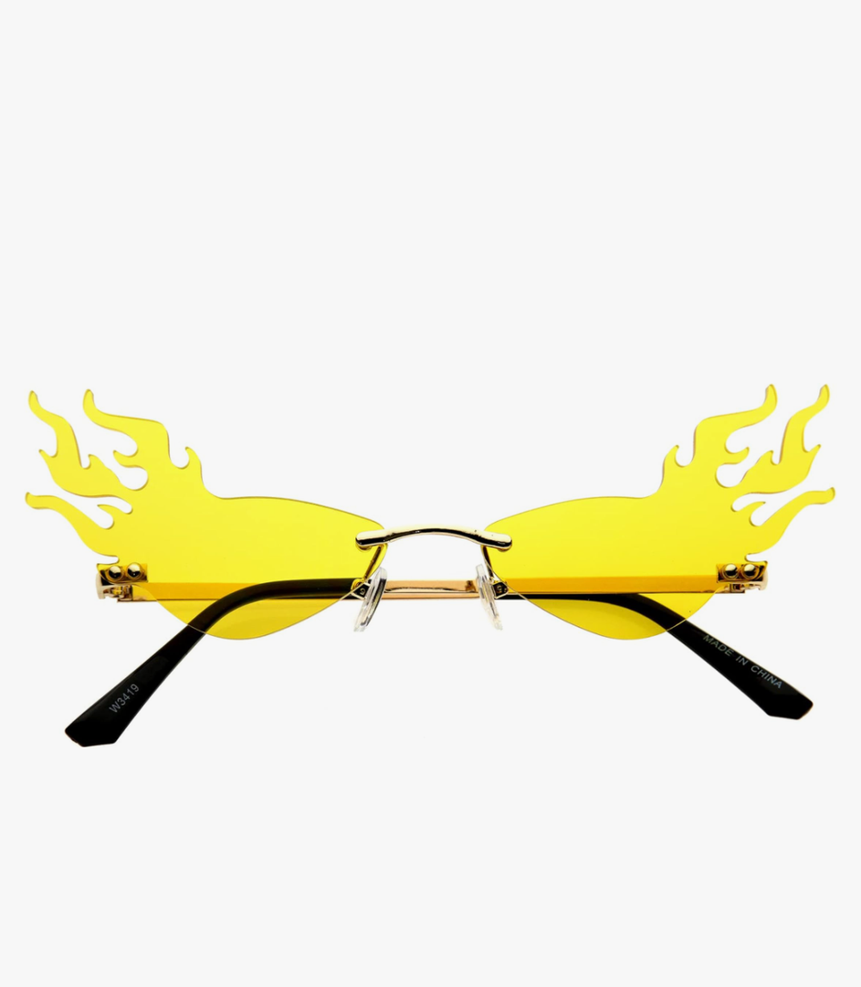 zeroUV Flaming Fire Color Tinted Lens Oval Rimless Flames Sunglasses