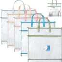 5 Pcs Sew Project Bags 16 x 16 Inch Quilting Craft Organizer Storage Bags with Handle and Pocket Jumbo Sew Quilting Mesh Bags for Quilters Knitting Stitching Crafter, 5 Colors(Morandi)