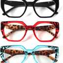 MMOWW 3 Pack Oversized Cateye Reading Glasses for Women Fashion Blue Light Blocking Readers with Spring Hinges, Magnification Strength: 1.5 x