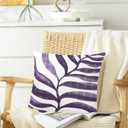 CaliTime Throw Pillow Covers Decorative 18 X 18 Inches Pack of 2 Cozy Fleece Modern Abstract Plant Leaves Cushion Cases for Couch Bed Sofa Farmhouse Decoration Deep Purple
