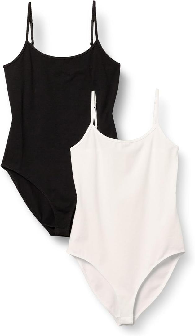 Amazon Essentials Women's Slim-Fit Cami Bodysuit, Pack of 2 Black/White Small