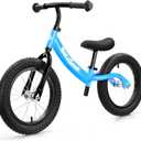 bicystar 14 Inch Toddler Balance Bike for 3-6 Year Old, Real Rubber Air Tires, No Pedal Kids Bike with Adjustable Seat & Handlebar, Footrest, Gift Bike for 3-5 Boys Girls, Blue