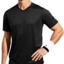 MIER Men's Quick Dry Workout Shirts Moisture Wicking Running Athletic Performance T-Shirts Recycled Polyester Top Tee (X-Large, Black - V Neck)