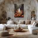 Vintage Halloween Wall Art Ghost in the woods with pumpkins Poster haunting ghost Canvas print dark academia gothic oil painting for Halloween Party House Room Decor 8x12inch Framed