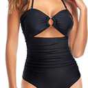 Tempt Me Women Sexy Cutout One Piece Swimsuits Tummy Control High Waisted Halter Front Tie Knot Bathing Suit, Medium 