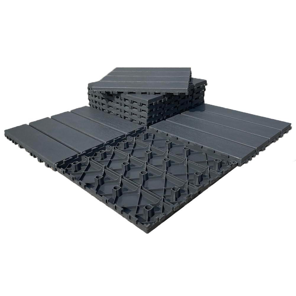 9 sq. ft Plastic Interlocking Deck Tiles,9 PCS Patio Tiles,12''x12''(30 x 30cm) Waterproof Outdoor Flooring All Weather Use, Floor Decking Tiles for Porch Poolside Balcony Backyard