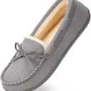 HomeTop Women's Moccasins House Slippers Memory Foam Indoor Outdoor Ladies Shoes (8, Dove Gray)