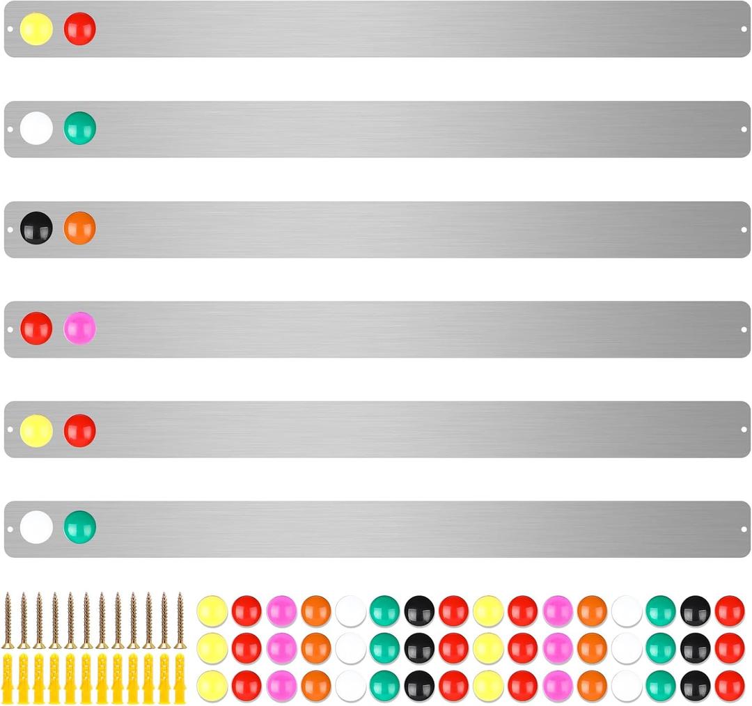 Mooliwe 6 Pieces 36 Inch Frameless Magnetic Stainless Iron Board Strips Bulletin Bar Magnetic Wall Board Memo Strip Set with 48 Pieces Colorful Magnets for School Office Home (Silver)