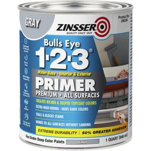 Zinsser 286258 Bulls Eye 1-2-3 All Surface Primer, Quart, Gray