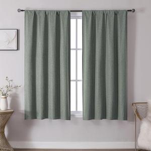OVZME Sage Green Blackout Curtains for Windows 54 Inch Length 2 Pieces, Faux Linen Textured Rod Pocket Window Drapes for Living Room, Room Darkening Thermal Insulated Curtain Panels, 37Wx54L Inches