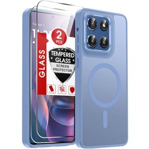LeYi for Moto G-Stylus-2025/2026 Case: Motorola Moto G Stylus 2025 Case [MagSafe Fit] with 2X Screen Protector, Military-Grade Protection Slim Frosted Translucent Soft Funda para G Stylus 2025, L-Blue