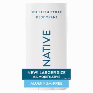 Native Aluminum Free Deodorant, Sea Salt & Cedar, Large Size Stick, 72 Hour Odor Control, for Women & Men, Contains Naturally Derived Ingredients, 3.1 oz