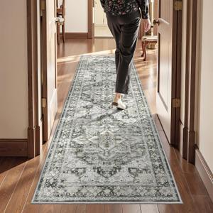 Kitchen Runner Rug Non Slip Washable 2.5x8, Soft Low Pile Entryway Rug Runners for Hallways,Carpet Runner for Living Room,Kitchen, Laundry, Bathroom(Grey/Beige,2.5'x8')