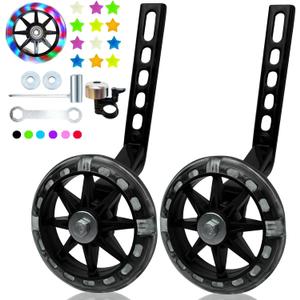 DDJKCZ Training Wheels for Kids Bicycle,Flash Mute Big Wheel Compatible for 12 14 16 18 20 inch Single Speed Bike (Brilliant Black)