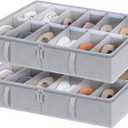 StorageWorks Shoe Organizer for Closet, Fits up to 24 Pairs, 2-Pack Ultra-thick Fabric Under Bed Shoe Storage Containers with Bottom Support and Adjustable Dividers, Grey