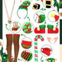 Nuanchu 14 Pcs Women Christmas Elf Costume Set Christmas Velvet Dress Santa's Helper Costume Outfit for Xmas Party Cosplay (Green, XL)