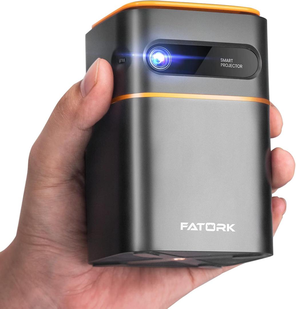 FATORK Mini Projector, 5G WiFi 6 Bluetooth Short Throw Projector, HD 1080P DLP Portable Projector with Rechargeable Battery, 1G Memory, Support Phone Laptop, Compatible with iOS/Android/HDMI/USB