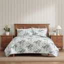 Laura Ashley - Queen Quilt Set, Soft & Breathable Cotton Bedding with Channel Stitch Detail, Lightweight for Year Round Comfort, 3 Piece Bed Set with Matching Pillowcases (Toile Delight Green)