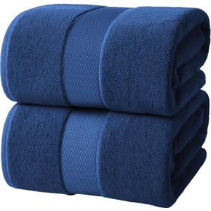 Infinitee Xclusives Luxury Bath Sheets Towels  2 Pack 600 GSM (35X70 Inches) 100% Ring Spun Cotton Large Bath Towels for Bathroom (Tranquil Navy, Bath Sheet Pack of 2)
