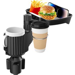 Car Cup Holder Expander， 4in1 Cupholder Expande with 2.3" to 3.6",Cup Holder Tray for Car Detachable with Large Food Tray Phone Mount, for Travel Auto Trucker Road Trip Essentials
