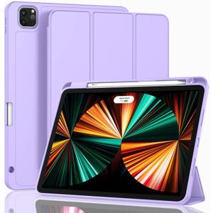 ZryXal New iPad Pro 12.9 Inch Case 2022/2021/2020(6th/5th/4th Gen) with Pencil Holder,Smart iPad Case [Support Touch ID and Auto Wake/Sleep] with Auto 2nd Gen Pencil Charging (Clove Purple)